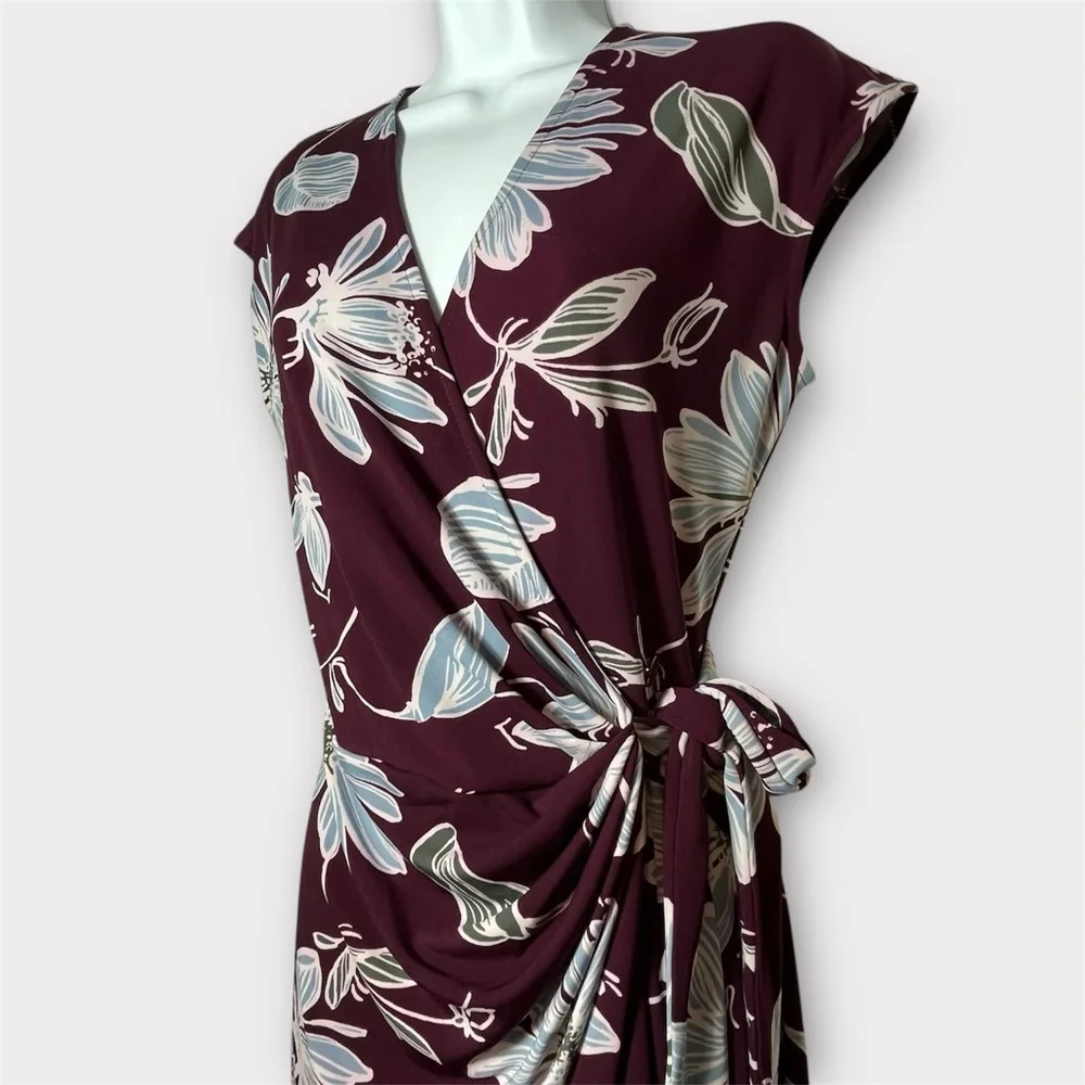 Purple and Blue Floral Wrap Dress - Picture 5 of 10